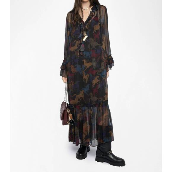 NEW ZADIG & VOLTAIRE ralicel horses dress in dark chocolate - Picture 4 of 9